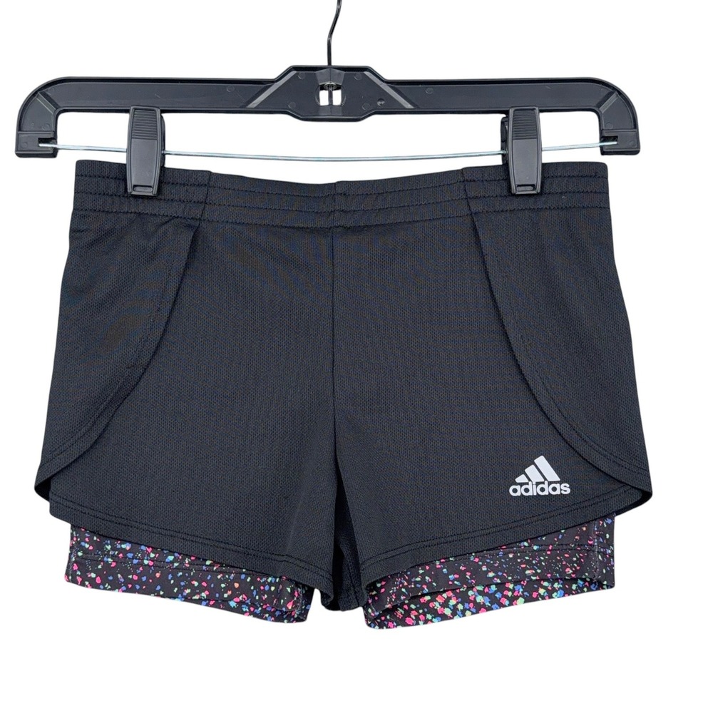 Adidas 2-in-1 Running Shorts Kids Size 5 Polyester Black‎ Multicolor